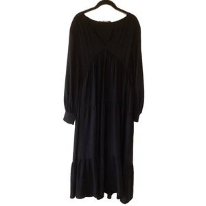 Zara Black Long Sleeve Tiered Maxi Dress M Boho Goth Dark Cottagecore Prairie